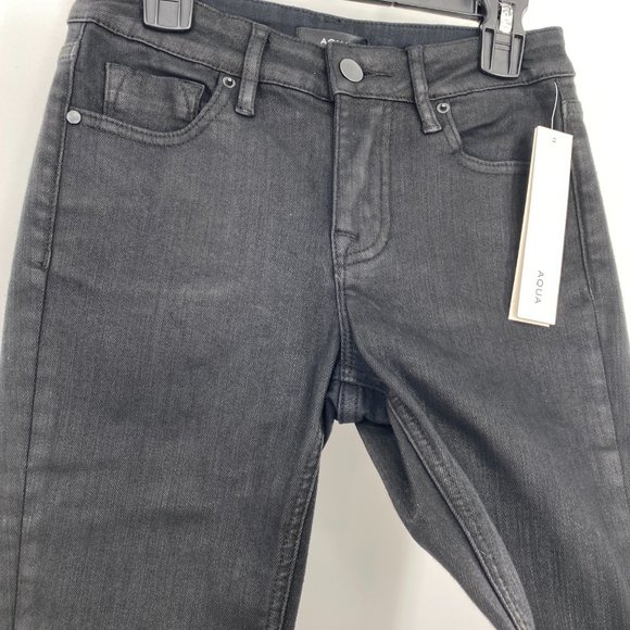 Aqua NWT Bloomingdale's Coated Jackie MId Rise Skinny Jeans Zip Fly Black New - Picture 3 of 9